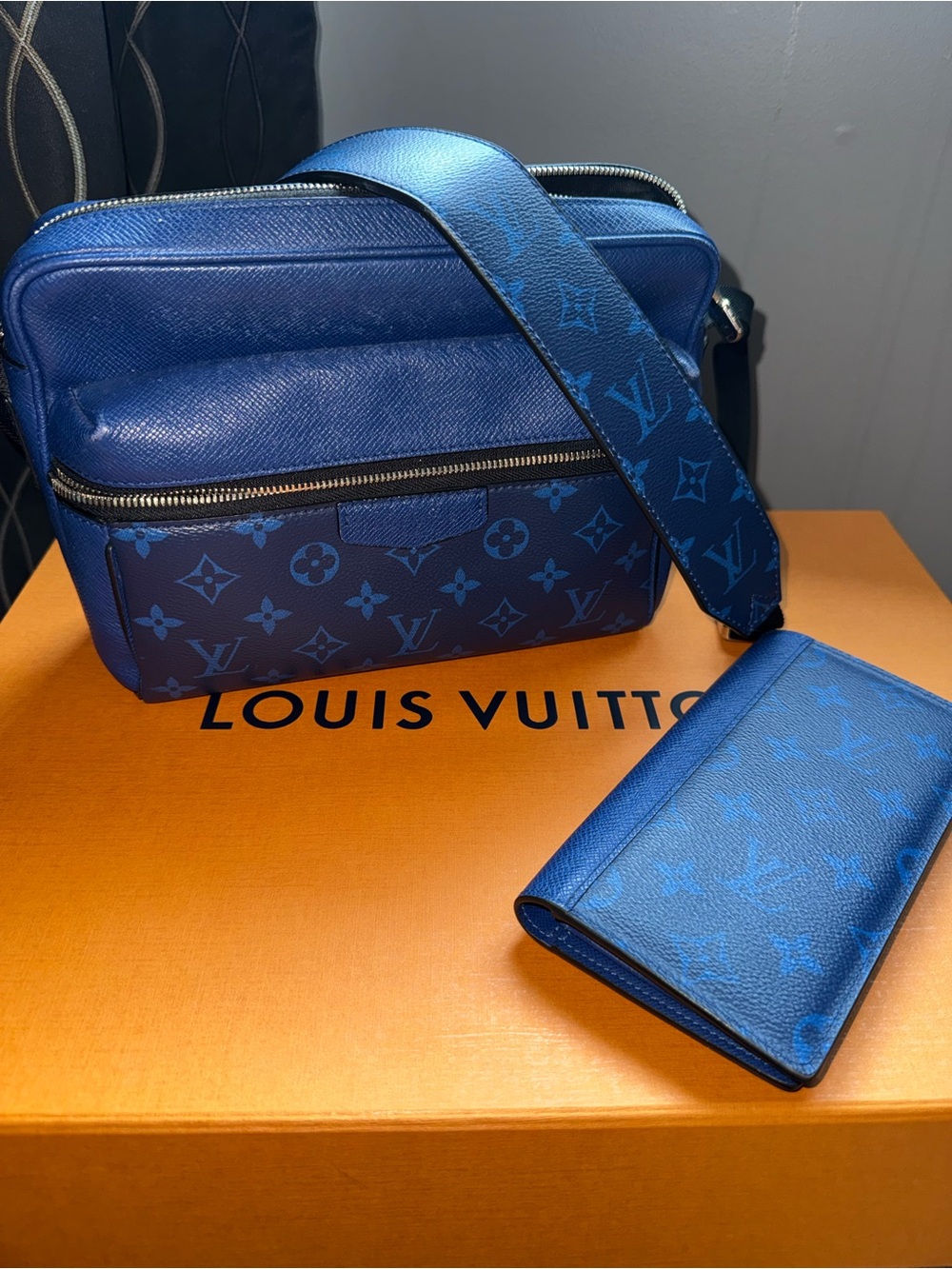 Louis Vuitton Cobalt Blue Matching Set Outdoor Messenger + Brazza Wallet